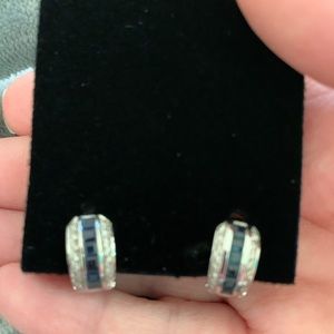 18k white gold sapphire and diamond huggy earrings